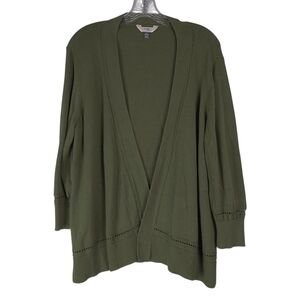 Terra & Sky Cardigan Women's 1X Green Open Front Sweater Stretch Cotton Rayon